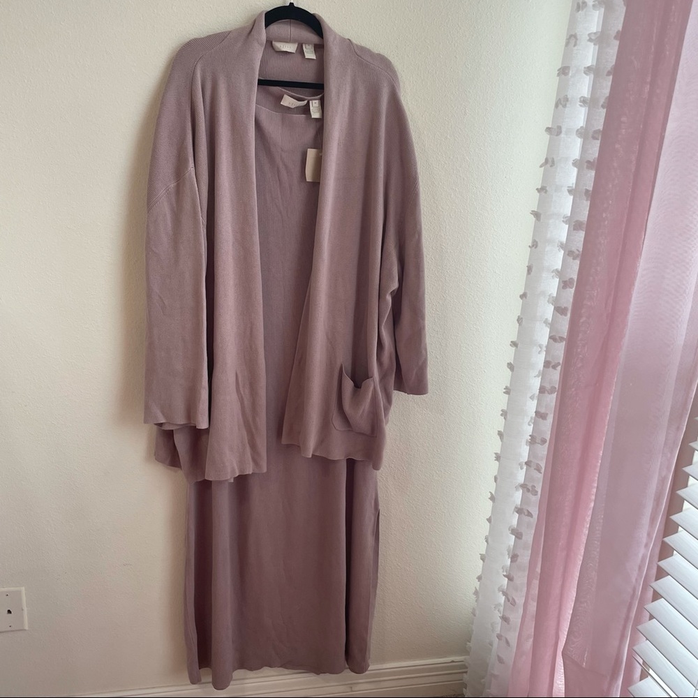 J.Jill Mauve Silk / Cashmere Knit Dress and Cardigan Set